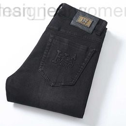 Men's Jeans Designer designer Autumn and Winter Black Grey Slim Fit Feet Elastic Casual Fashion Brand Embroidery Versatile Pants HHJL CXO3