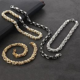 6mm Black Gold Silver Colour Hip Hop Flat Byzantine Chain Bracelet Stainless Steel Bracelets for Men Boys Male Gift Jewelry315o