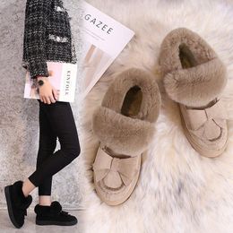 Boots Women Bow-knot Fur Snow Plus Size 34-43 Plush Winter Shoes Thicken Soled Add Cashmere Ankle Botas Mujer 2023