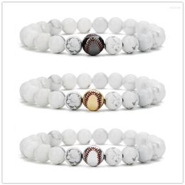 Strand 10pcs Copper Baseball White Howlite Stone Beads Bracelet Buddha Sport Energy Reki Yoga Jewelry317W