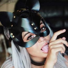 Party Masks Hot Sexy Leather Cat Mask Bdsm Sex Bondage Fetish Cat Head Eye Mask Halloween Roleplay Sex Toy For Men Women Cosplay masks Q231007