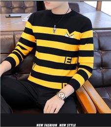 Winter New men's Casual warm knitted pullover stripe sweater male fashion blue streetwear sweaters stretch knit Sweaters Men Trendy oversized Coats