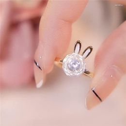 Cluster Rings Personalized Cute Rotatable Ring Opening Temperament White Ear Year Kawaii Exclusive Gift For Girls