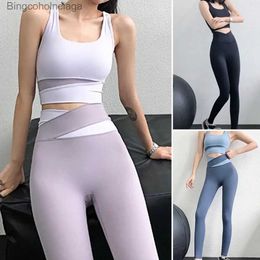 Active Sets 2 Pcs/Set Popular Lady Tracksuit Tight Elastic Fitness Suit Butt-lifted Tummy Control Yoga Top Pants SetL231007
