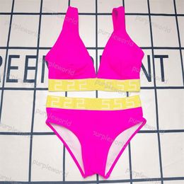 Fashion Swimsuit Bikini One Piece Womens Swimwear Breast Pad Pink Sports Bathing Suit Two Piece Set2626