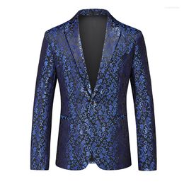 Men's Suits Men Suit Coat Pattern Bright Printing Fabric Contrast Color Collar Party Luxury Design Causal Fashion Slim Fit Blazer