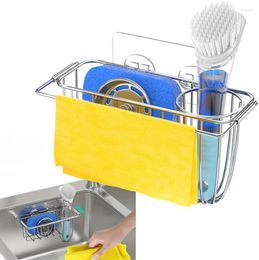 Kitchen Storage 3-In-1 Sponge Holder For Sink Stainless Steel Suction Cups Dish Cloth Rack Brush Scrubber Soap Tray Oranger