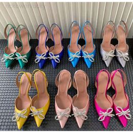 Amina Muaddi Pumps Heel Begum Stain Crystalembellished Buckle Shoes Spool Heels Sandals Womens Luxury Designers Dress Shoe Evening Slingback Sandal 95cm Si