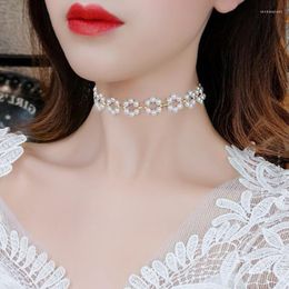 Choker Vintage Temperament Imitation Pearl Necklaces For Women Lady Elegant Gold Color Collar Party Wedding Jewelry