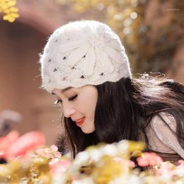 Berets Crochet Knitted Beret Hat Winter For Women Beanie Handmade Autumn Mohair Retro Wild Painter Wool Cap ZZ-40012714