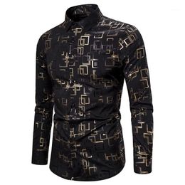 Mens Black Bronzing Button Down Dress Shirts Wedding Prom Camisa Masculina 2020 Brand Long Sleeve Nightclub Party Shirt for Men1240g