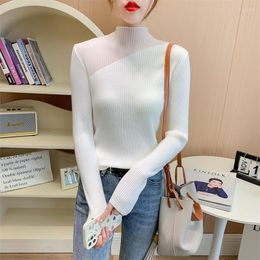 Women's Sweaters Ladies Fashion Mesh Stitching Pullover Sweater Women Clothing Girls Autumn Casual Knitwear Female Woman OL Vy2423