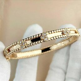 Luxury quality punk charm band bracelet with diamond flower shape for women wedding Jewellery gift have box stamp PS3370A2283