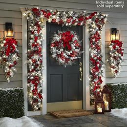 Decorative Flowers Flocked PVC Christmas Decoration Flower Wreath Vine Hanging Garland Artificial Crafts Tree Door Home Art Navidad Holiday