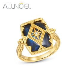 Solitaire Ring ALLNOEL Natural 1310MM Blue Labradorite 925 Sterling Silver Double Side Reversible Gold Plated Vintage Jewellery Gift 231007