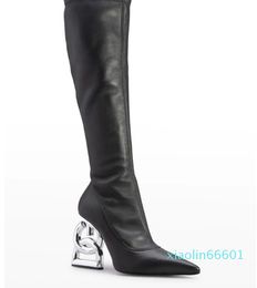 2023 Knee Boot Black Stretch Pointed toe Booty Dress Shoes EU35-43