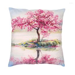 Pillow Cherry Oriental Landscape Sofa Cover Polyester Oil Painting Blossom Throw Case Home Decor Pillowcase