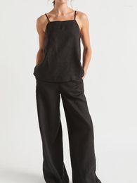 Women's Sleepwear Linad Loose Pajamas For Women 2 Piece Sets Spaghetti Strap Female Trouser Suits Sleeveless Nightwear Autumn 2023