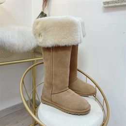 Boots High Barrel Snow Womens Sheepskin Fur One Piece Frosted Cowhide Button Two Wear Anti slip Over Knee Shoes 230830