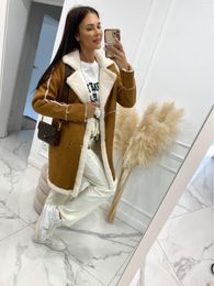 Women's Fur Foridol Faux Suede Coat For Women Long Jacket Pocket Casual Autumn Winter Thick Female Warm Clothing