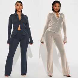 Women's Two Piece Pants Crop Tops Set Outfits 2023 Women Fall Winter Fashion Clothes Elegant Luxury Lady Sexy Blouse 2 Pant Suit Sets