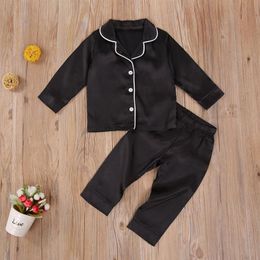 Toddler Baby Kid Girl Boy Summer Autumn Black Satin Pajamas Short Long Sleeve Short Long Pants Sleepwear Casual Set 2-7Years251n