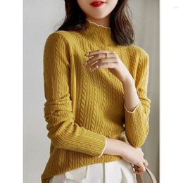 Camisolas femininas Moda vintage Autumn Winter Half High Neck Sweater for Women Slim Fit Stripe Color Solid Cors