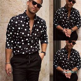 fashion-Polka Dot Mens Designer Shirt Autumn Long Sleeve Casual Mens Dress Shirts Style Homme Clothing259c