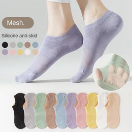 Women Socks Women's Spring And Summer Invisible Boat Hollow Mesh Breathable Shallow Mouth Silicone Non-slip Solid Colour Cotton