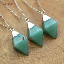 Pendant Necklaces Long Silver Color Link Chains Necklace Single Bail Aventurine Jades Nature Jewelry In 18 Inch NM10621