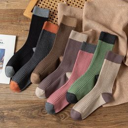 Women Socks 5 Pairs Spring And Autumn Solid Colour Versatile Mid Tube Japanese Academic Style Comfortable Warm Striped