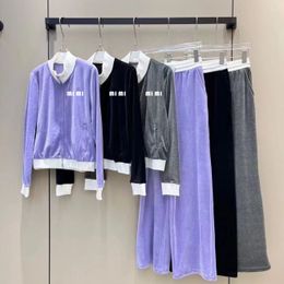 mi &u mi &u Women's Two Piece Pants Casual Suits Designers Jackets Capsule Collection Fashion Fashion Long Sleeve Velour Jacket pant set