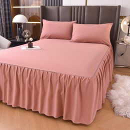 Bed Skirt 1.8m Cover Pillowcase Three Piece Set Anti Slip Solid Colour Coverlet Mattress Dust Protection Bedspread With Strap