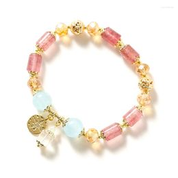 Charm Bracelets Natural Strawberry Crystal Sea Blue Design Bracelet For Women
