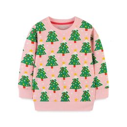 Hoodies Sweatshirts Jumping Meters 2 7T Christmas Trees Print Long Sleeve Girls Cotton Toddler Holiday Year Hooded Shirts Baby Cloth 231007