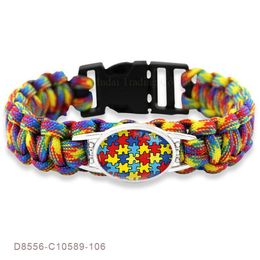 2021 Puzzle Piece Autism Awareness Hope charm Colorful 25 18mm Glass Cabochon Outdoor Survival Paracord Bracelets Men Women Jewelr247s