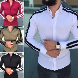 Plain Men Formal Shirts Business Dress Wedding Long Sleeve Slim Top Patchwork Tops Blouse Fit Buttons Shirt274O