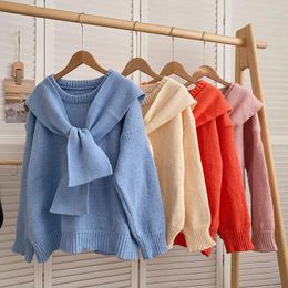 Women's Sweaters Solid Vintage For Women 2023 Autumn Clothes Woman Preppy Knitted Pullovers Oversized Tops Korean Cape Collar Sweater