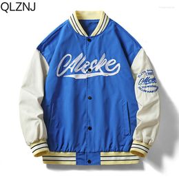 Men's Jackets Vintage Varsity Bomber Jacket Men Harajuku Fashion Embroid College Coats Y2k Street Baseball Uniform Women Oversize Blue