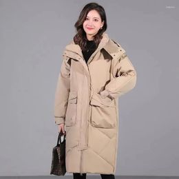 Women's Trench Coats 2023 Down Jacket Womens Korean Loose All-match White Duck Coat Female Casual Long Knee Over Hooded Parkas