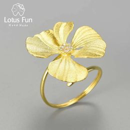 Solitaire Ring Lotus Fun Elegant Real 925 Sterling Silver Zircon Adjustable Large Peony Flower Rings for Women Engagement Statement Jewellery 231007