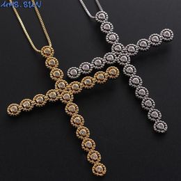 MHS SUN Big Cross Fashion Chain Necklace Mosaic Zircon Pendants Necklace Luxury Women Girls CZ Jewelry Gold Silver Color158Q