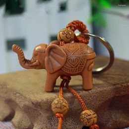 Keychains 1PC Elephant Pendant Keychain Wooden Carving Riches Lucky Animal Key Chains Pendants Women Bags Hanging Charm Home Rings