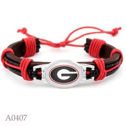Georgia Charm Adjustable Real Leather Bracelet 18 25mm Football Sports Team Charm Bracelets & Bangles For Man Woman276B
