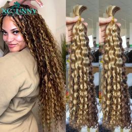 Lace s Bulk Human Hair For Braiding Highlight Curly Loose Deep Wave Double Drawn Boho Knotless Braids Bundles No Weft Wholesale 231007