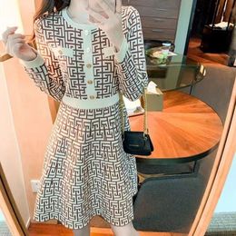 Elegant Dresses Women Casual Knit Dress Fashion Letter Pattern Long Sleeve High Quality Womens Clothing Solid Loose High Waist Dress