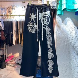 24SS Sweatpants Flare Pants Eur Size Men Women Hip Hop Painted patchwork Unisex Joggers Drawstring Street Wear Trousers Real Pics 7 Styles