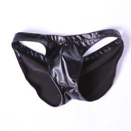 Underpants PU Faux Leather Tanga Hip Shirring Briefs Mens Kilted Shapewear Latex Underwear Sexy Lingerie U Convex Bag Pleated Pant241L