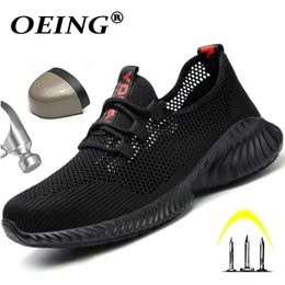 Safety Shoes Work Boots Breathable Safety Shoes Men's Lightweight Summer Anti-Smashing Piercing Work Sandals Protective Single Mesh Sneaker 231007