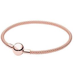 Original 925 Sterling Silver Bangle Rose Gold Snake Chain Basic Ball Clasp Mesh Bracelet Fit Women Bead Charm Fashion Jewelry CX202698